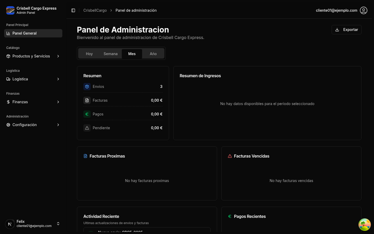 CrisbellCargo — Panel de administración